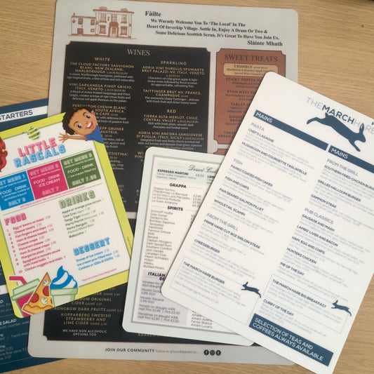 Various sizes of Menu: A3, A4 and A5