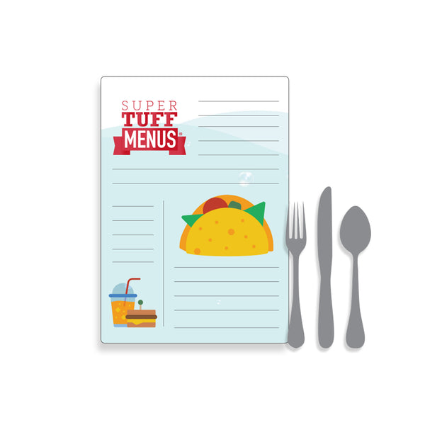 Portrait Legal sized illustration of a menu with cutlery to give a size context